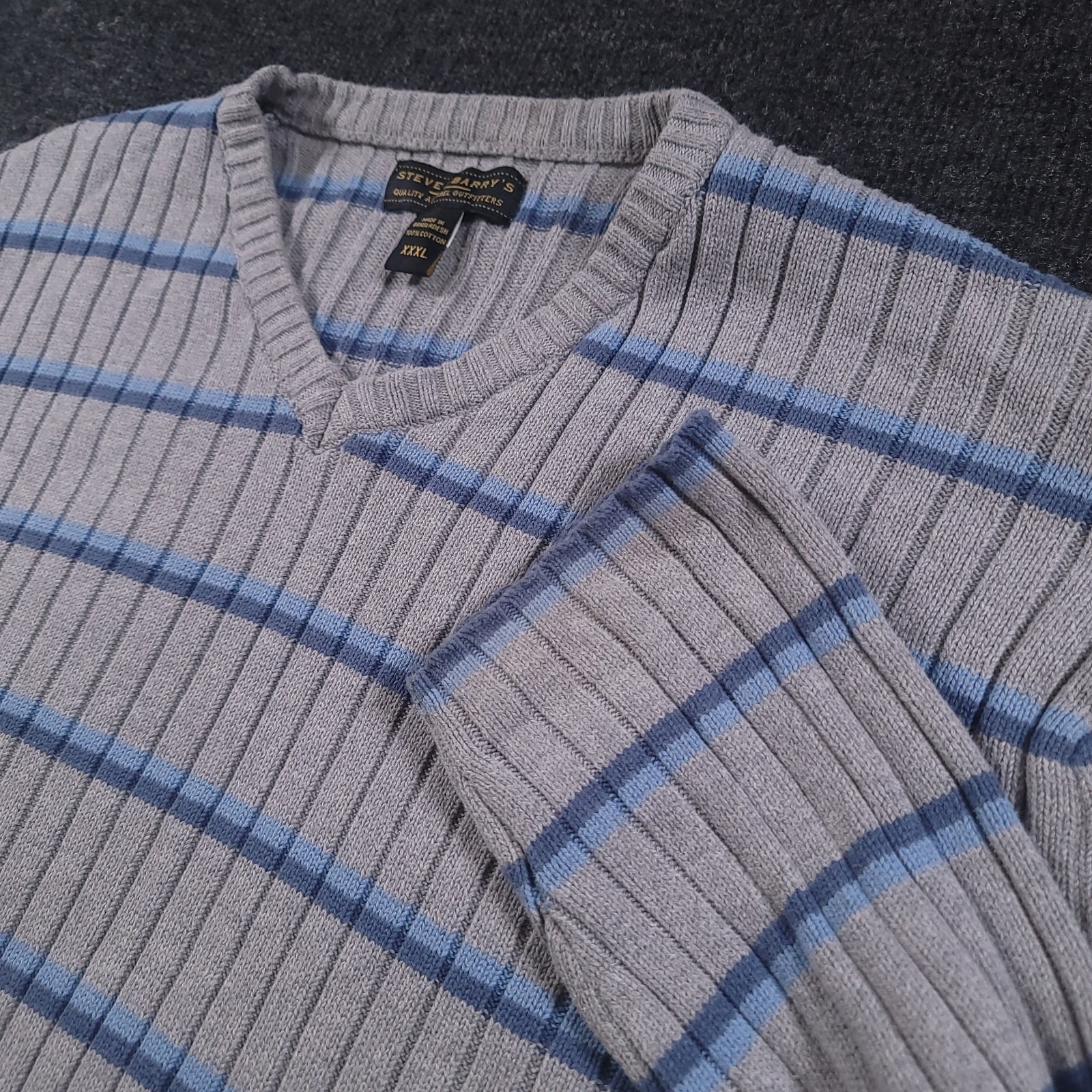 Steve And Barry's Xxxl Men's Big And Tall V Neck Sweater Gray Blue Cotton